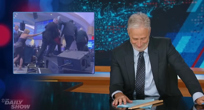 Jon Stewart reacts to Robert F. Kennedy Jr.’s White House Correspondents’ Dinner moment.