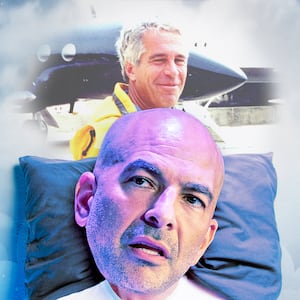 A photo illustration of Peter Attia and Jeffrey Epstein.