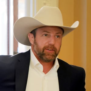Sen. Markwayne Mullin (R-OK) arrives to the weekly Senate Republican policy luncheon at the U.S. Capitol on January 28, 2026