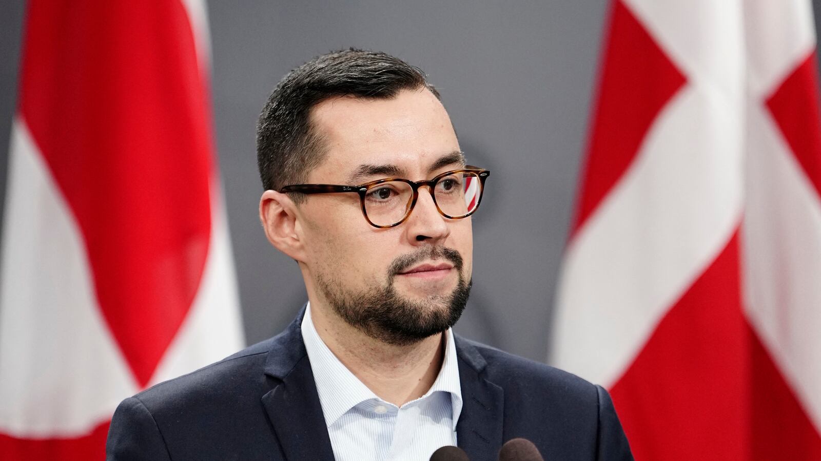 Greenlandic Prime Minister Mute Bourup Egede addresses a press conference.