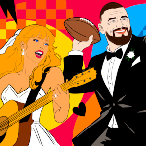 Taylor Swift, Travis Kelce wedding illustration, illo
