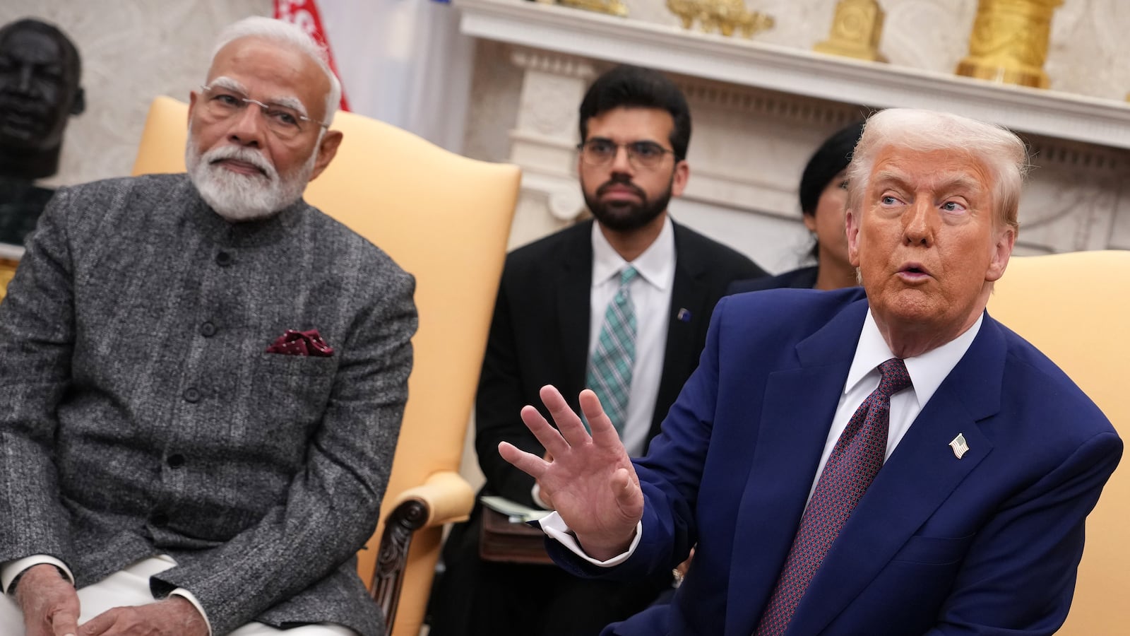WASHINGTON, DC - FEBRUARY 13: U.S. President Donald Trump and Indian Prime Minister Narendra Modi meet in the Oval Office at the White House on February 13, 2025 in Washington, DC. Prime Minister Modi is meeting with President Trump to discuss tariffs and trade relations in the wake of President Trump's announcement on implementing reciprocal tariffs. (Photo by Andrew Harnik/Getty Images)