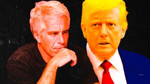 A photo illustration of Jeffrey Epstein and Donald Trump.