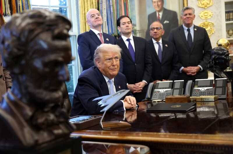 President Donald Trump had a noticeably scratchy voice while speaking in the Oval Office on November 17, 2025, but he said he got it yelling about trade.