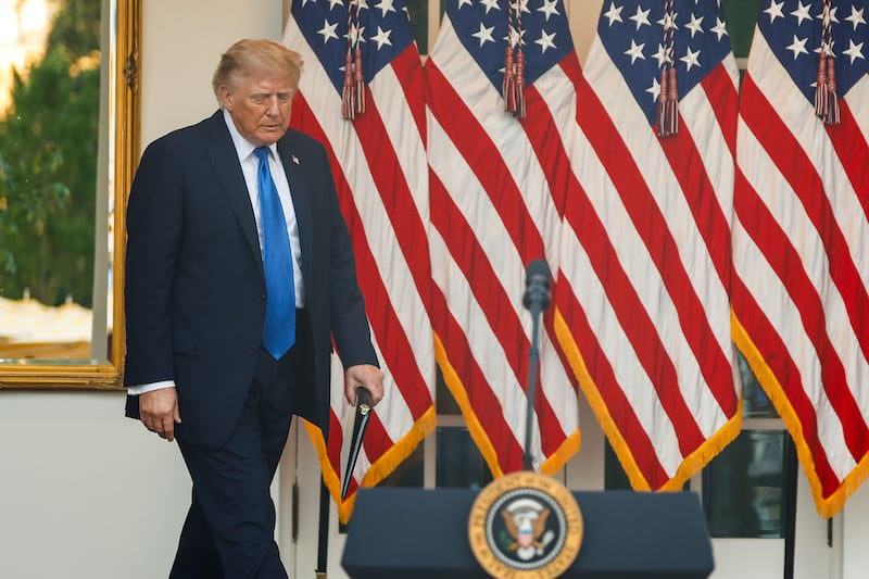 U.S. President Donald Trump arrives to host a dinner in the Rose Garden at the White House on September 02, 2026 in Washington, DC.