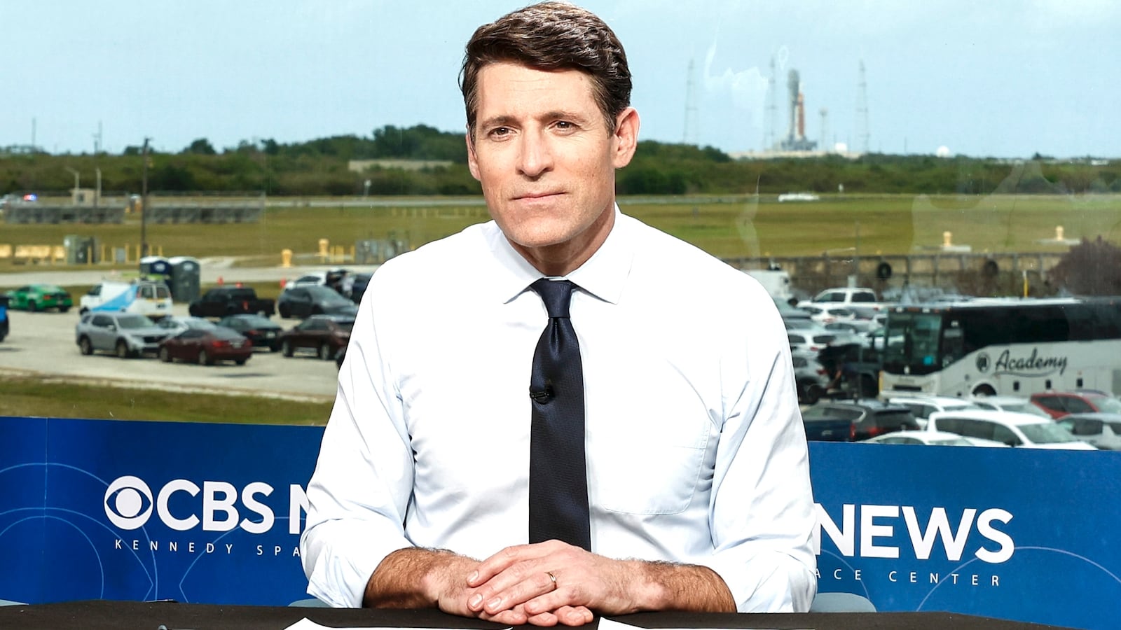 Tony Dokoupil anchors the launch of Artemis II from the CBS News bureau at the Kennedy Space Center in Florida on April 1, 2026.