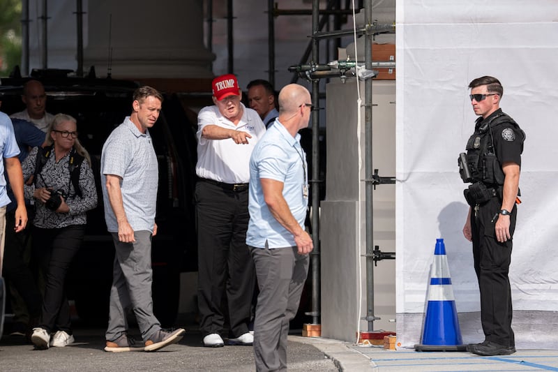 U.S. President Donald Trump views North Portico renovations as he returns to the White House in Washington, D.C., U.S., July 11, 2026.