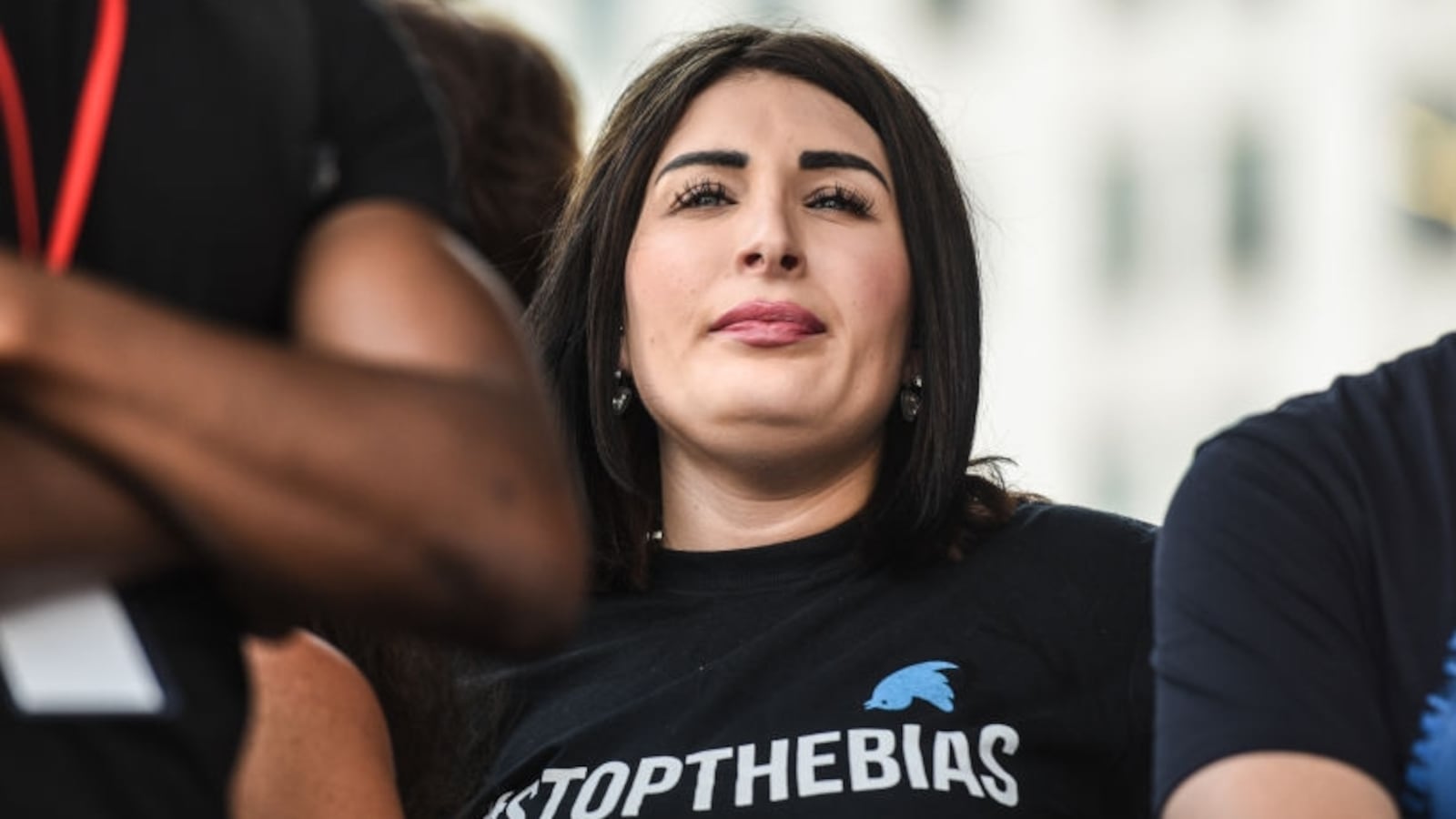 Laura Loomer waits backstage during a "Demand Free Speech" rally on Freedom Plaza on July 6, 2019 in Washington, DC.