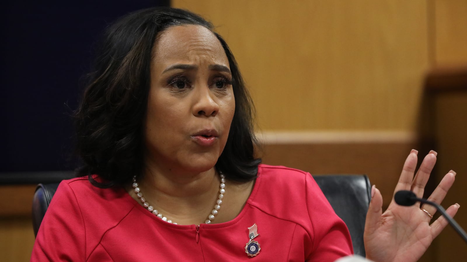 Fulton County District Attorney Fani Willis testifies during a hearing in the case of the State of Georgia v. Donald John Trump