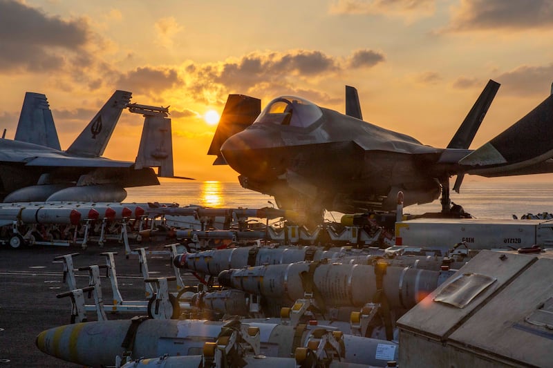 AT SEA, UNSPECIFIED - MARCH 2: (EDITOR'S NOTE: This handout image was provided by a third-party organization and may not adhere to Getty Images' editorial policy) In this handout released by the U.S. Navy, an F-35C Lightning II, attached to Marine Fighter Attack Squadron (VMFA) 314, is staged for flight operations on the flight deck of the Nimitz-class aircraft carrier USS Abraham Lincoln (CVN 72) in support of Operation Epic Fury on March 2, 2026 at sea. Iran's Supreme Leader, Ayatollah Ali Khamenei, was confirmed killed after the United States and Israel launched a joint attack on Iran on February 28. Iran retaliated by firing waves of missiles and drones at Israel, and targeting U.S. allies in the region. (Photo by U.S. Navy via Getty Images)
