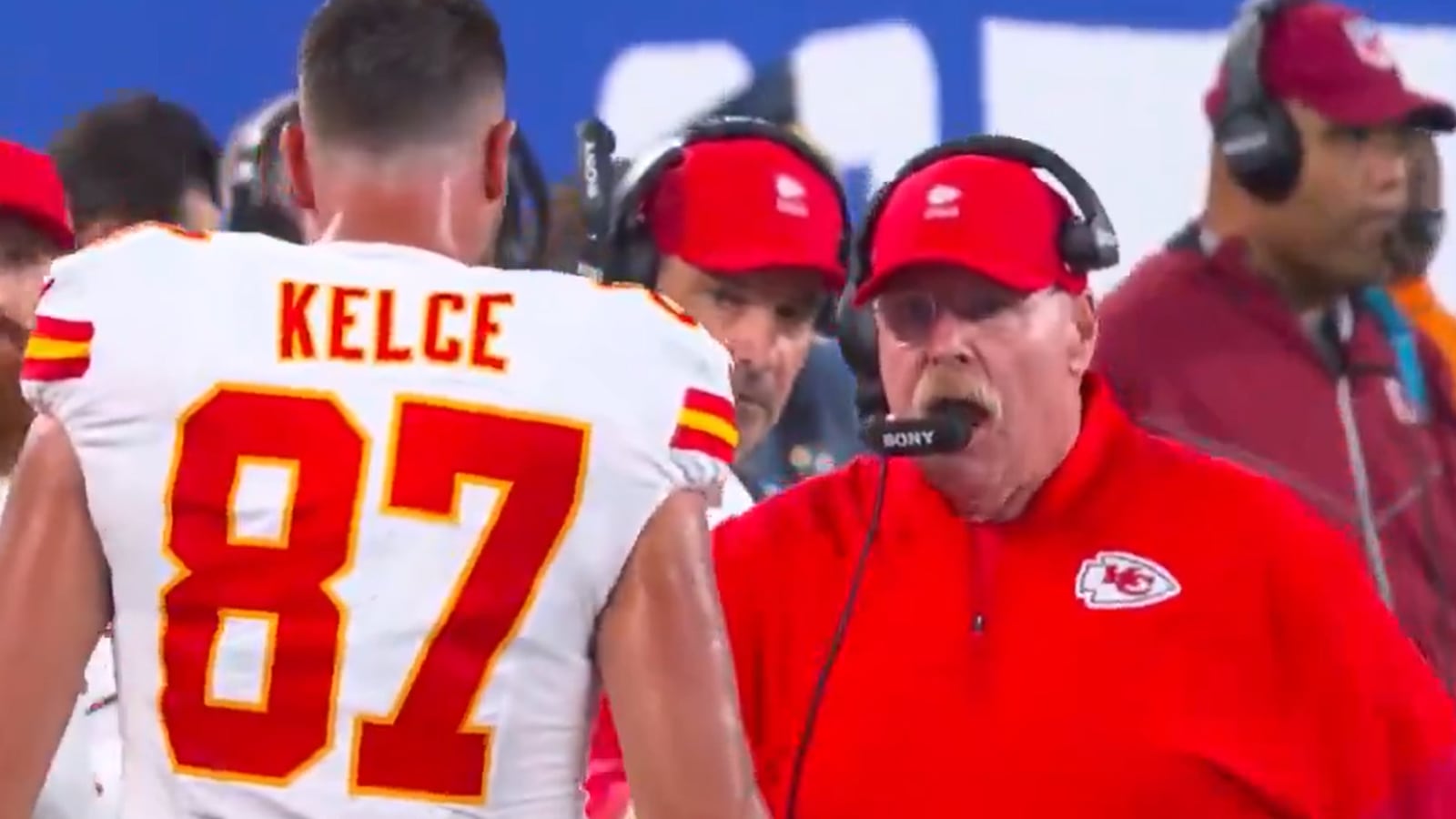 Travis Kelce and Andy Reid Have Heated Exchange on Touchline