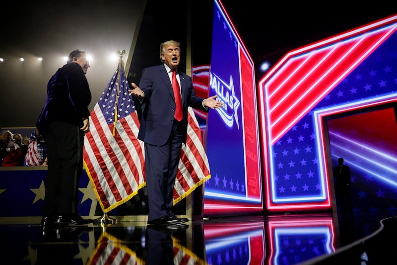 U.S. President Donald Trump reacts onstage at the Republican National Midterm Convention in Dallas, Texas, U.S., September 10, 2026.