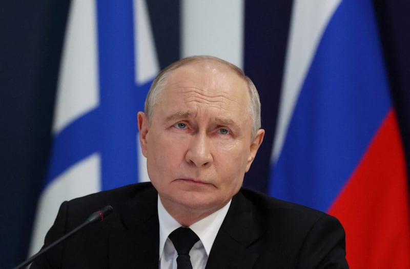 Russian President Vladimir Putin attends a meeting with commanders at the Main Admiralty on Navy Day in Saint Petersburg, Russia, July 26, 2026. Sputnik/Vyacheslav Prokofyev/Pool via REUTERS ATTENTION EDITORS - THIS IMAGE WAS PROVIDED BY A THIRD PARTY.