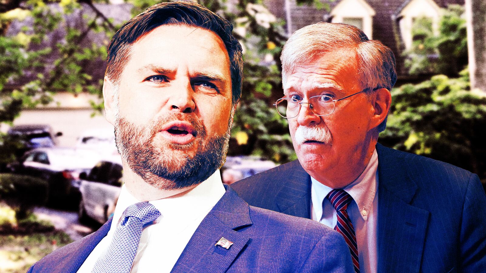 A photo illustration of JD Vance and John Bolton.