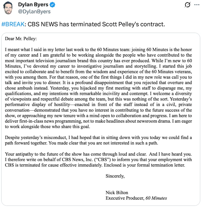 Nick Bilton's letter about firing Scott Pelley.
