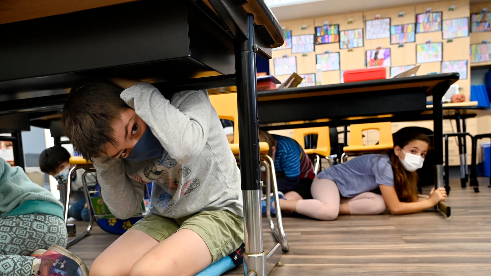 Students in an earthquake drill in California