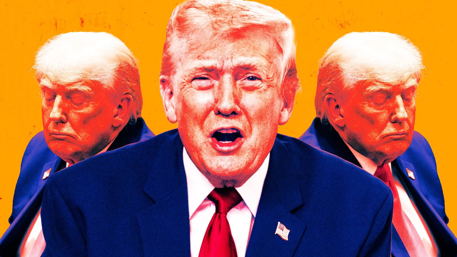 A photo illustration of President Donald Trump yelling and sleeping.