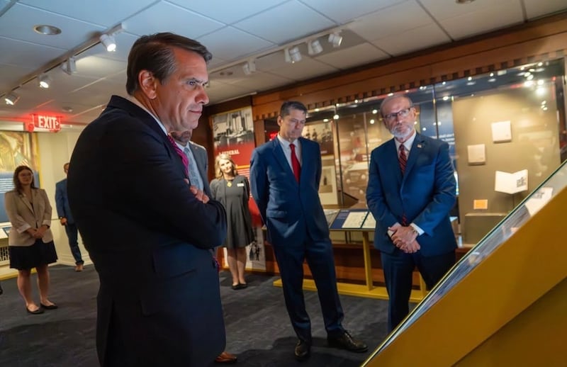Acting Attorney General Todd Blanche inspects exhibits at the new Justice Department Museum