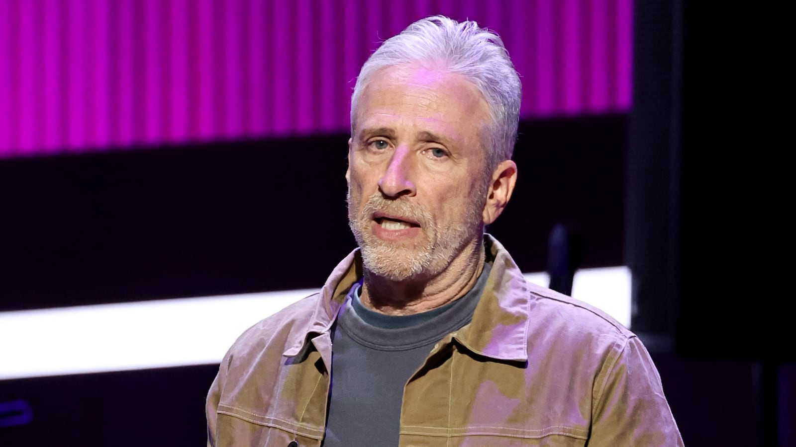 NEW YORK, NEW YORK - NOVEMBER 11: Jon Stewart performs during the 18th Annual Stand Up For Heroes Benefit Presented By Bob Woodruff Foundation And New York Comedy Festival at David Geffen Hall on November 11, 2024 in New York City. (Photo by Jamie McCarthy/Getty Images for Bob Woodruff Foundation)