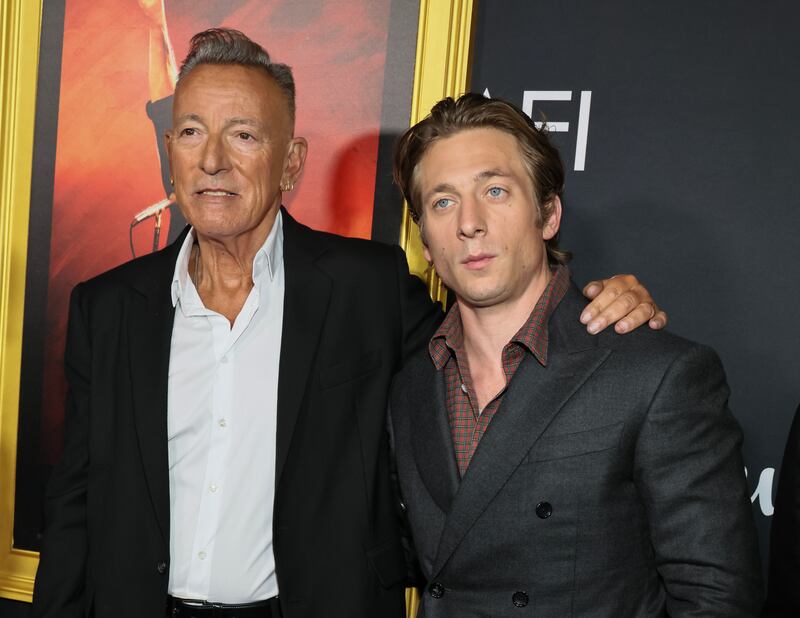 HOLLYWOOD, CALIFORNIA - OCTOBER 22: (L-R) Bruce Springsteen and Jeremy Allen White attend the AFI FEST 2025 Presented By Canva Opening Night "Springsteen: Deliver Me From Nowhere" Premiere at TCL Chinese Theatre on October 22, 2025 in Hollywood, California. (Photo by Rodin Eckenroth/Getty Images for AFI)
