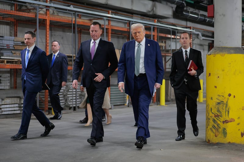 WASHINGTON, DC - MARCH 17: U.S. President Donald Trump and Richard Grenell, President of The Kennedy Center Board of Trustees, take a guided tour of the John F. Kennedy Center for the Performing Arts before leading a board meeting on March 17, 2025 in Washington, DC. After shunning the annual Kennedy Center Honors during his first term in the White House, Trump fired the center’s president, removed the bipartisan board of Biden appointees and named himself Chairman of the storied music, theater and dance institution. (Photo by Chip Somodevilla/Getty Images)