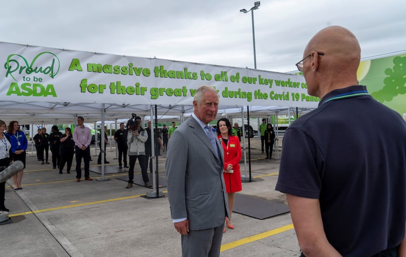 Charles visits an Asda Distribution Centre to thank staff who have kept the country's vital food supplies moving throughout the coronavirus disease (COVID-19) pandemic, in Bristol, Britain July 9, 2020.