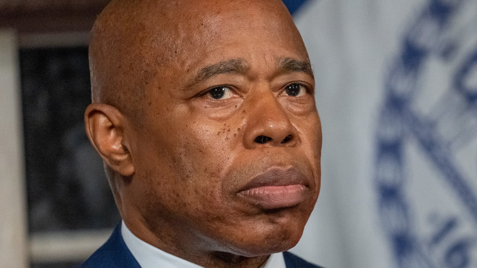 New York City Mayor Eric Adams attends a news conference amid the FBI’s investigation into campaign finance funding from the Turkish government to his administration.