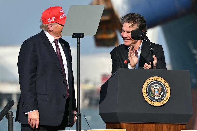 US actor Dennis Quaid applauds President Donald Trump after he delivered remarks about energy at the Port of Corpus Christi in Texas, on February 27, 2026. (Photo by Mandel NGAN / AFP via Getty Images)
