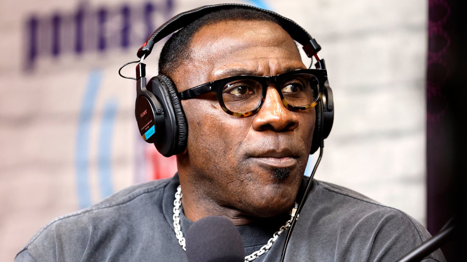 Former NFL player Shannon Sharpe is seen on the set of The NFL Network along Radio Row on February 05, 2025 in New Orleans, Louisiana.