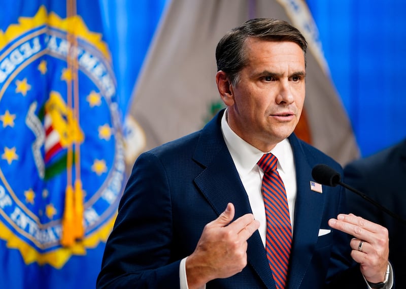 Acting U.S. Attorney General Todd Blanche announces a second indictment of former FBI Director James Comey during a press conference at the Justice Department in Washington, D.C., U.S., April 28, 2026.