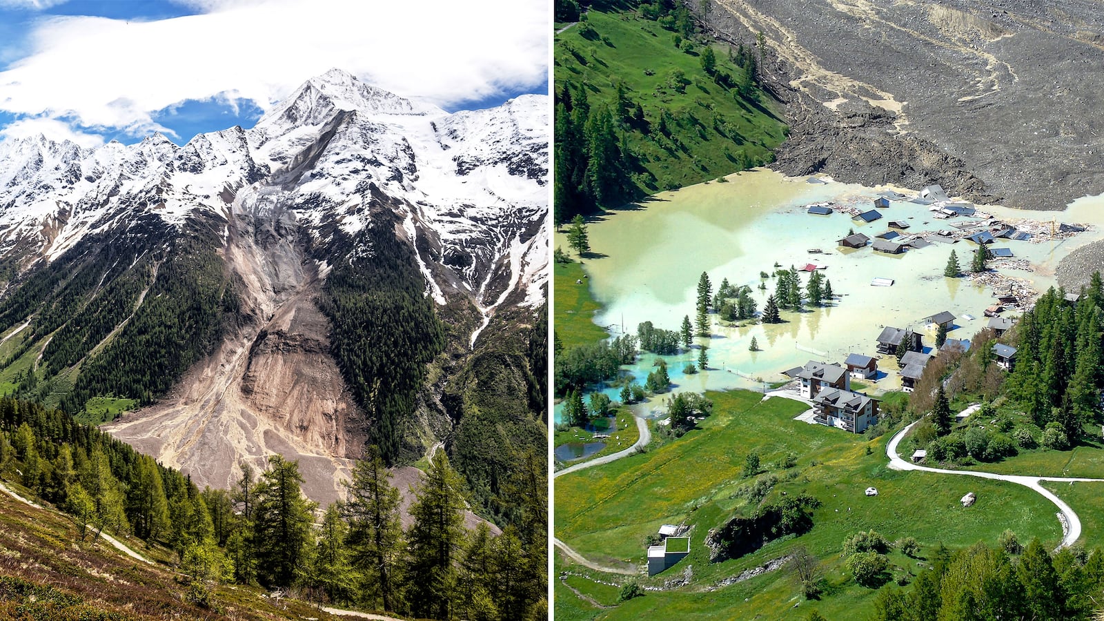 Aftermath of the Birch Glacier collapse, destroying the town of Batten, Switzerland
