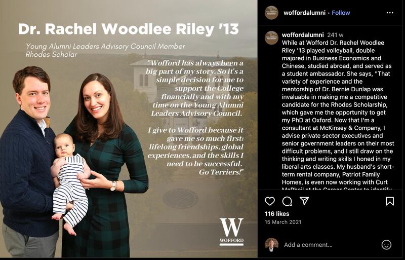 Rachel Riley worked for DOGE before being appointed to a top job at the Pentagon. She is a Wofford College alumni and was a Rhodes Scholar.