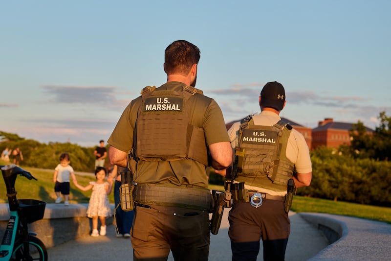US Marshals patrol the National Mall in Washington, D.C., on orders from Trump in August 2025.