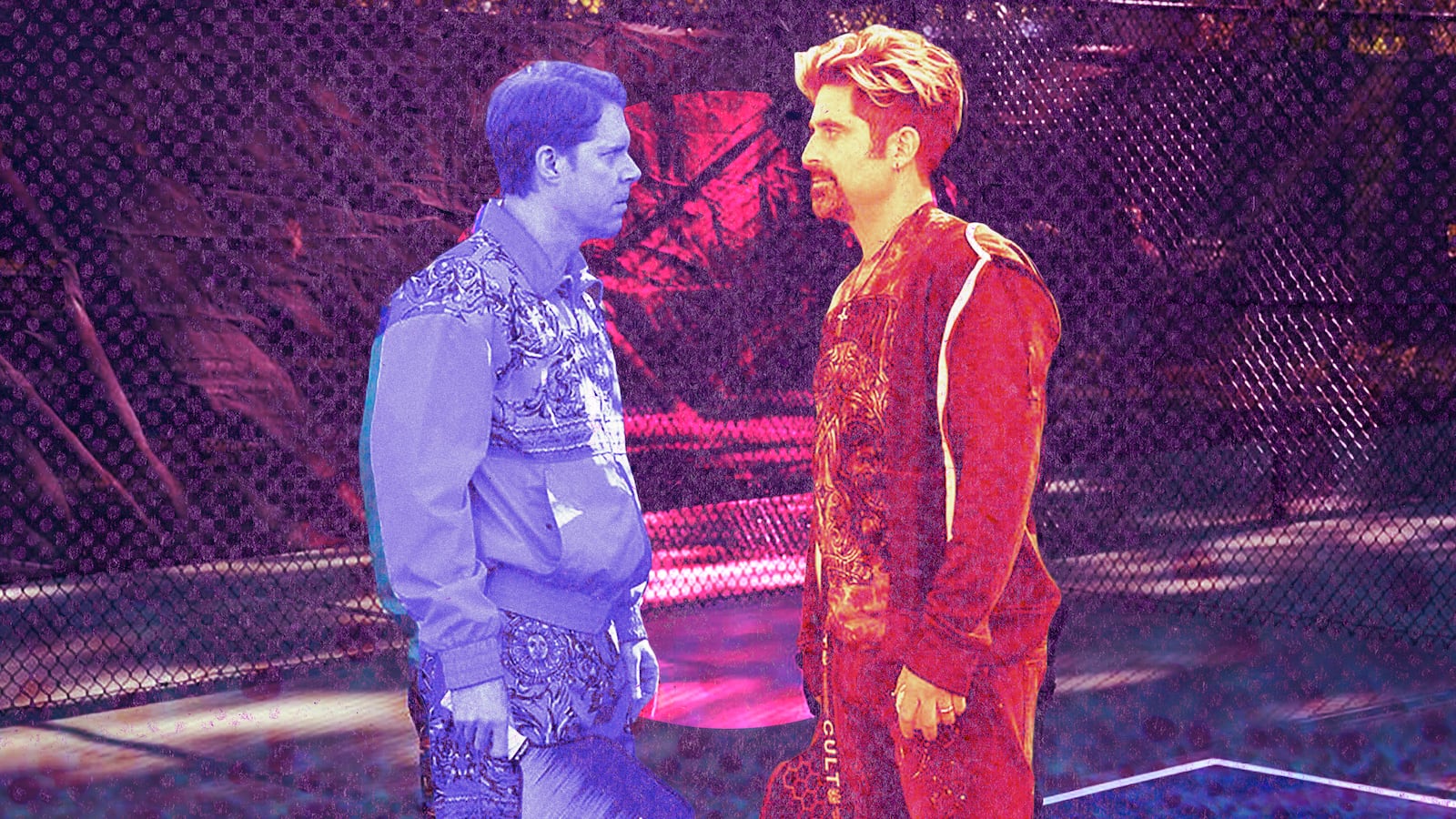 A photo illustration of Tim Baltz and Stephen Schneider in the new season of the Righteous Gemstones.