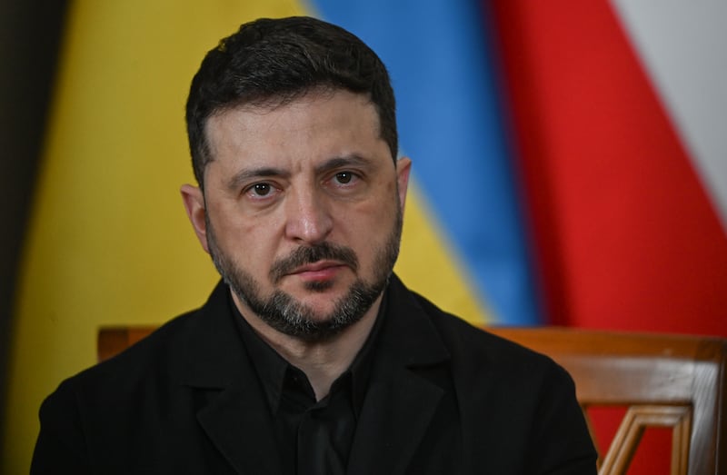 WARSAW, POLAND  DECEMBER 19:
President of Ukraine Volodymyr Zelenskyy meets with Polish Prime Minister Donald Tusk in Warsaw, Mazovian Voivodeship, Poland, on December 19, 2025.
The discussion, part of Zelenskyy's official visit following an EU summit in Brussels, focused on continued political and financial support for Ukraine, security cooperation and shared efforts by Warsaw and Kyiv to bolster assistance amid Russia's ongoing war against Ukraine. (Photo by/NurPhoto via Getty Images)