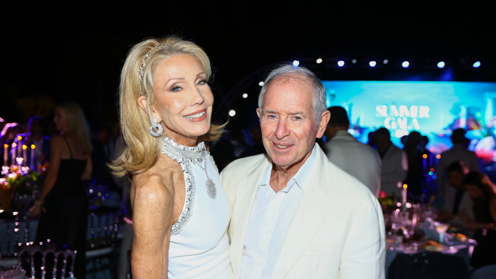 GASSIN, FRANCE - JULY 24: Christine Schwarzman and Stephen A. Schwarzman attend the Summer Gala by Gala One Saint-Tropez 2025 at Golf Club Saint-Tropez on July 24, 2025 in Gassin, France. (Photo by Marc Piasecki/Getty Images for Amend)