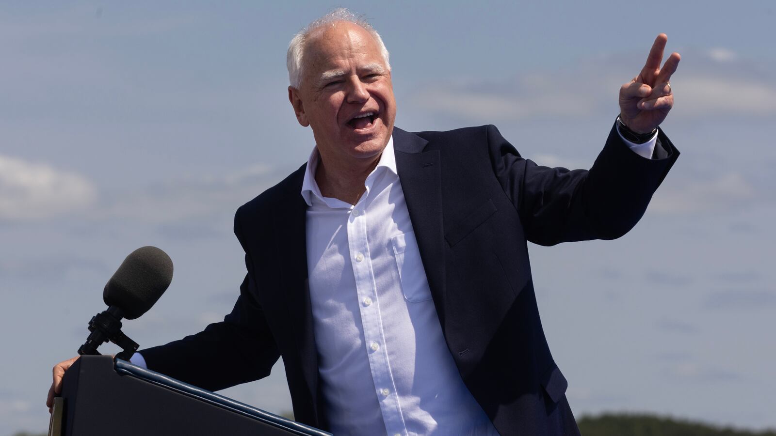 EAU CLAIRE, WISCONSIN - AUGUST 07: Democratic vice presidential candidate, Minnesota Gov. Tim Walz speaks at a campaign rally where he appeared with his running mate Vice President Kamala Harris on August 7, 2024 in Eau Claire, Wisconsin.