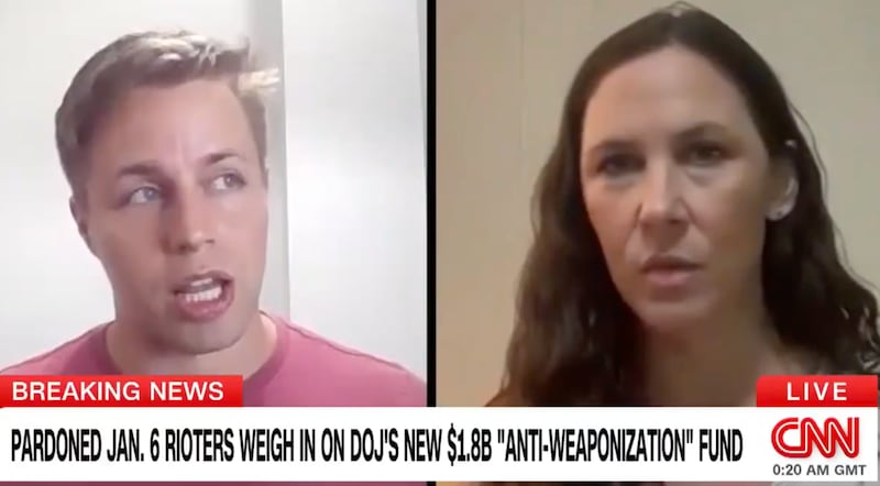 Pardoned rioters Brandon Fellows and Rachel Powell on CNN.