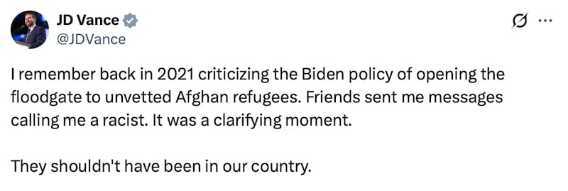 Vice President JD Vance posts on X after Washington D.C. shooting.