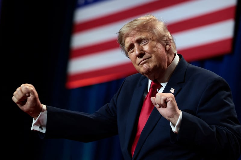 U.S. President Donald Trump gestures after delivering remarks at Red Rock Casino Resort Spa in Las Vegas, Nevada, U.S., August 5, 2026.