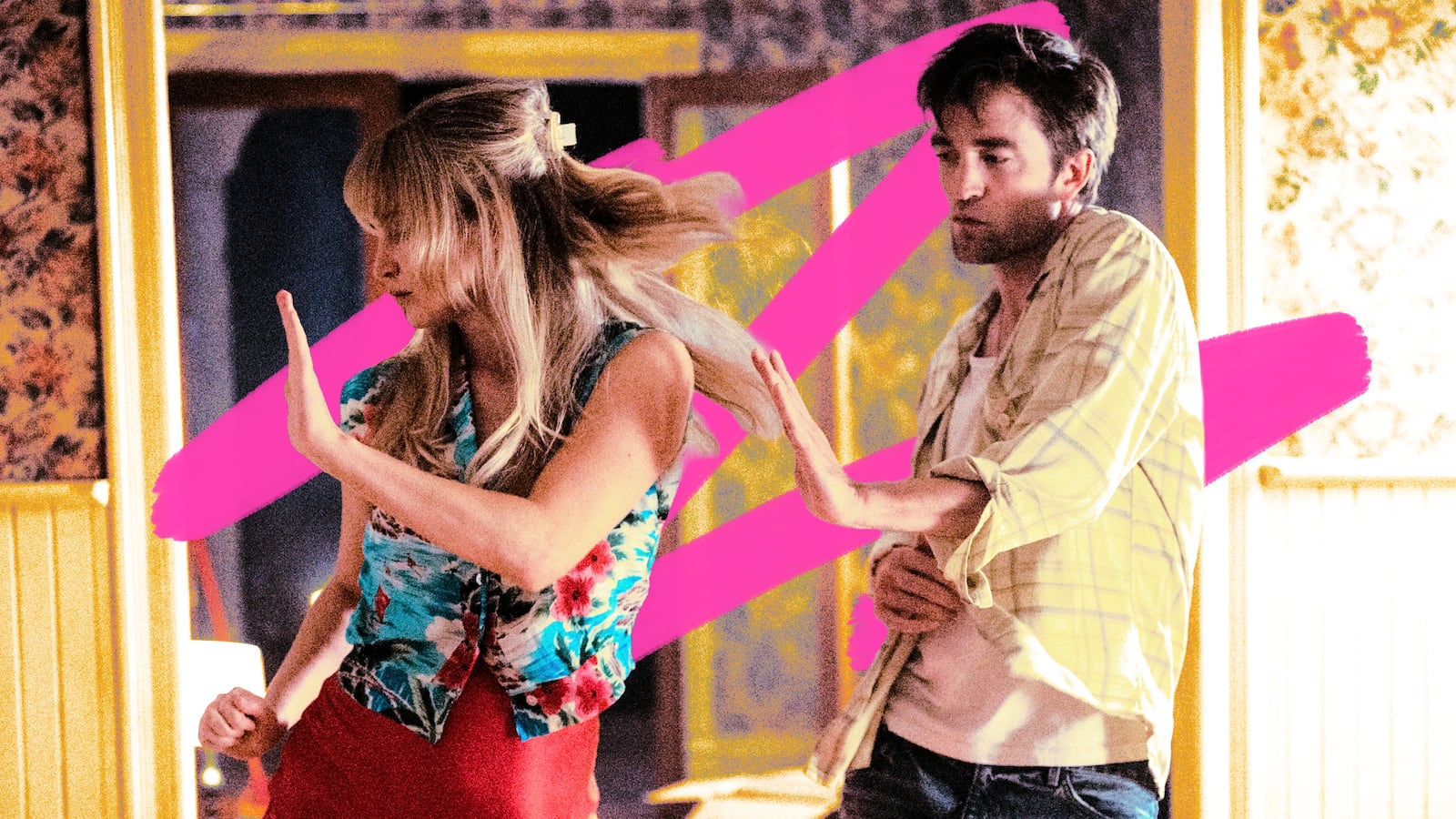 A photo illustration of Jennifer Lawrence and Robert Pattinson.