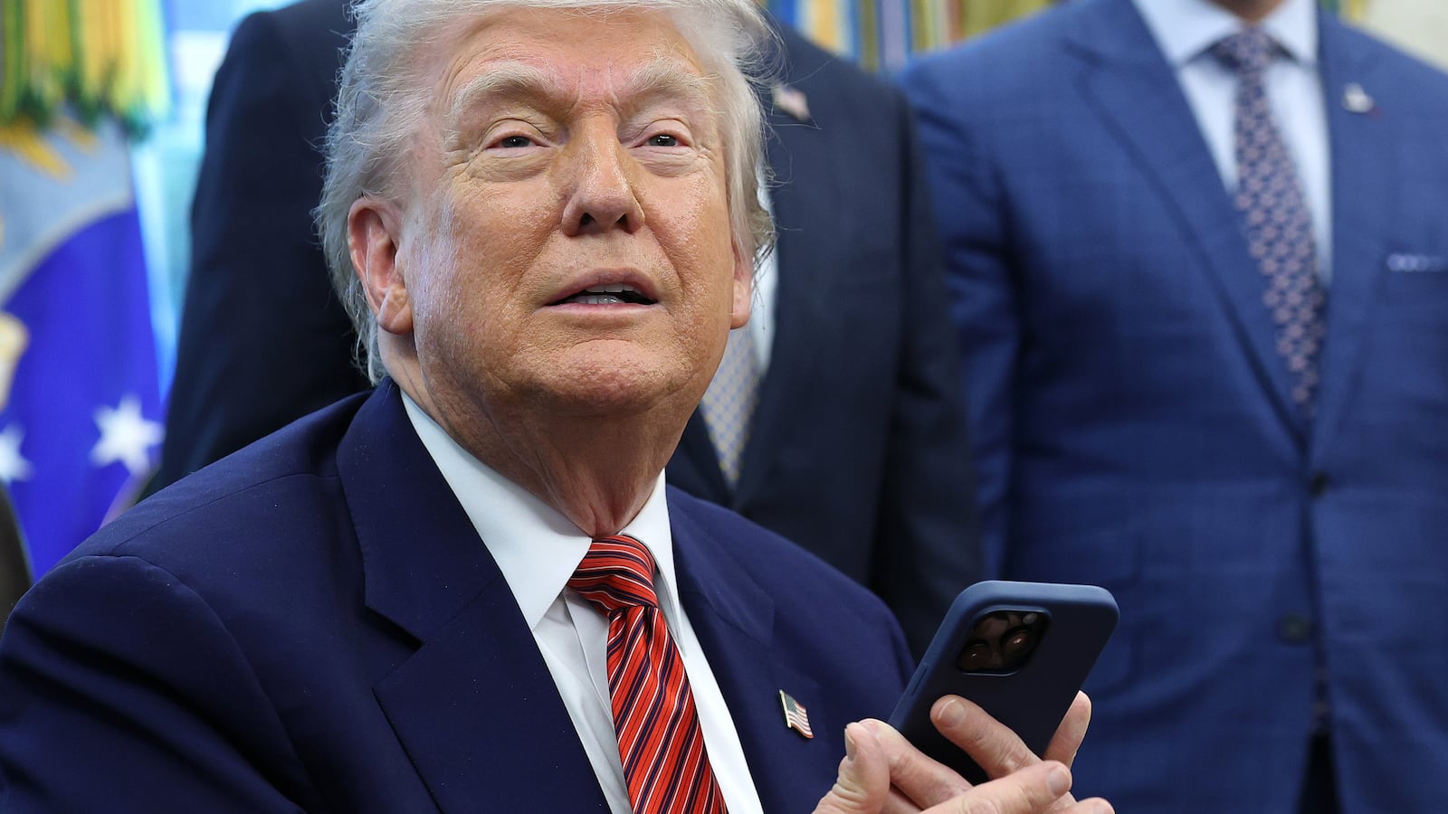 President Donald Trump speaks after signing executive orders in the Oval Office of the White House May 23, 2025 in Washington, DC.