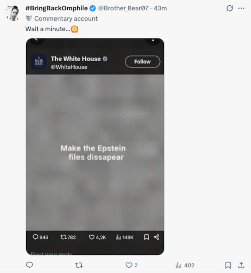 Comments replying to the White House X account.