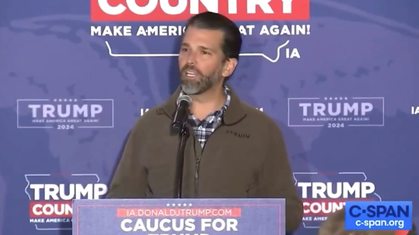 Donald Trump Jr. speaks at an Iowa rally.