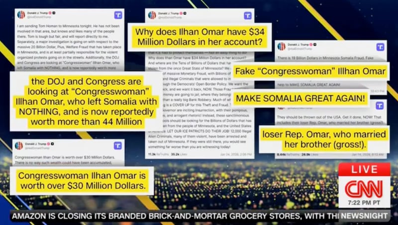 CNN share some of Donald Trump's social media statements on Ilhan Omar.