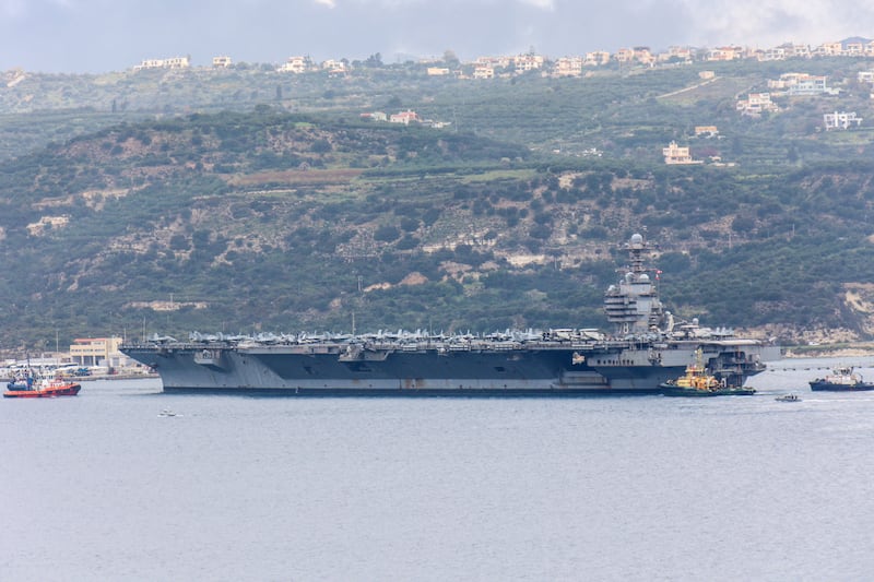 USS Gerald R. Ford aircraft carrier arrives at Souda Bay naval base on the island of Crete, Greece, March 23, 2026. REUTERS/Makis Kartsonakis