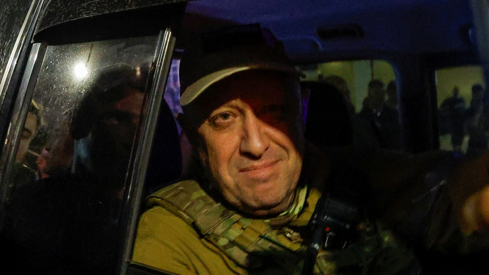Wagner mercenary chief Yevgeny Prigozhin in a vehicle.