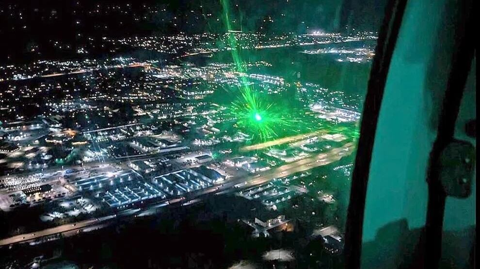 Laser is pointed at aircraft.