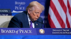 President Donald Trump, 79, appears to have his eyes closed as others delivered speeches at the inaugural meeting of the so-called "Board of Peace" on February 19, 2026 in Washington, DC.