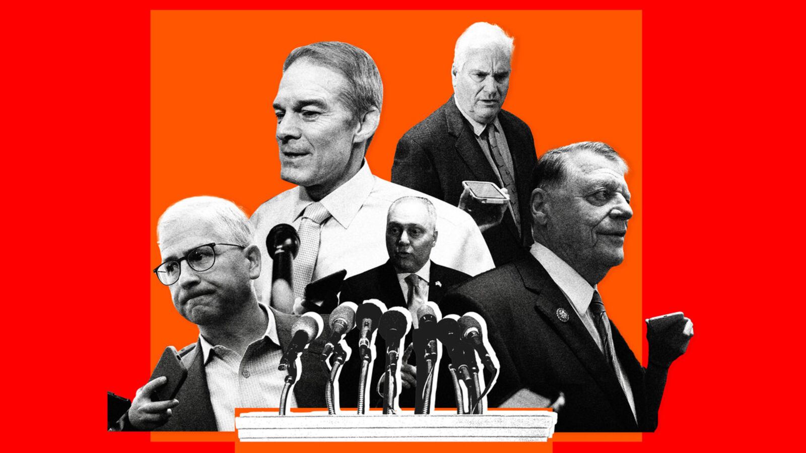 An illustration including photos of members of the GOP